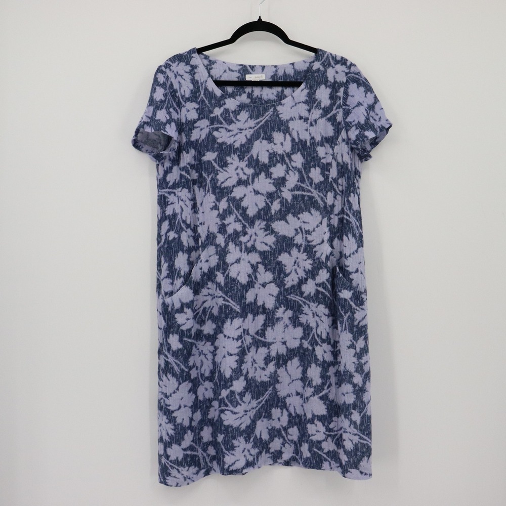 Pure Jill Linen Dress Womens‎ SP Blue Casual Floral Bloomcore Boho Loose Resort